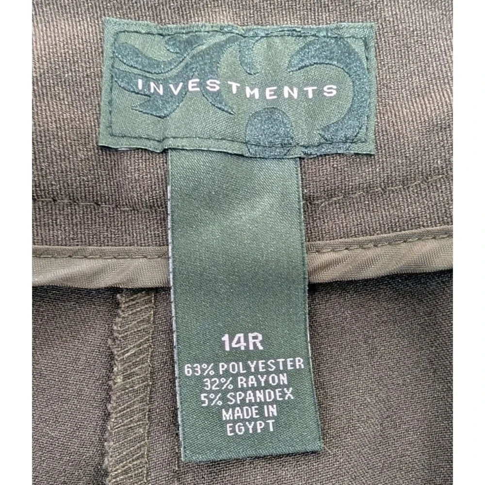 Investments Women's Size 14 R Dress Slacks Brown Zip Pockets Work Career